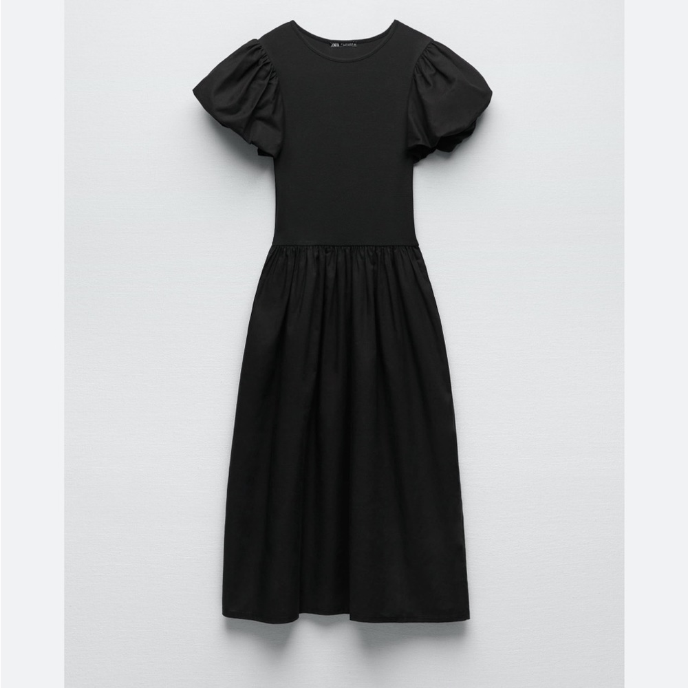 Zara Black Puff Sleeve Combination Dress